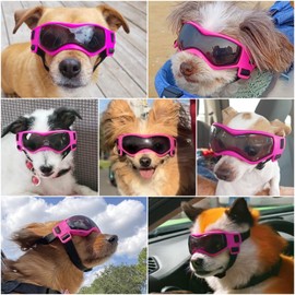 Enjoying Dog Sunglasses Small Breed, UV Protection Dog Goggles Small Breed, Driving Puppy Eye Protection, Windproof Dustproof Anti-Fog, Breathable, Adjustable Straps, Cool Pink