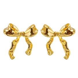 Silver Gold Bow Earrings for Women Cute Bowknot Stud Earrings Simple Minimalist Ear Christmas Party Jewelry -Gold