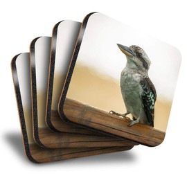 Destination Vinyl ltd Great Coasters (Set of 4) Square - Australian Kookaburra Wild Bird Nature Drink Glossy Coasters/Tabletop Protection for Any Table Type #44170