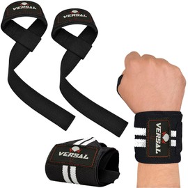 VSL Weight Lifting Wrist Wraps with Padded Gym Straps Elasticated Wrist Support Bandage for Bodybuilding Deadlifts Weightlifting Powerlifting, CrossFit Strength Training Fitness Workout (White/Black)