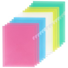 KTRIO 15 Pack Plastic Folders Sleeves Project Pockets, Clear File Folder Plastic Sleeves for Paper 8.5x11, Transparent Document Folders Sleeves File Jacket for School Office, Letter Size, 5 Colors