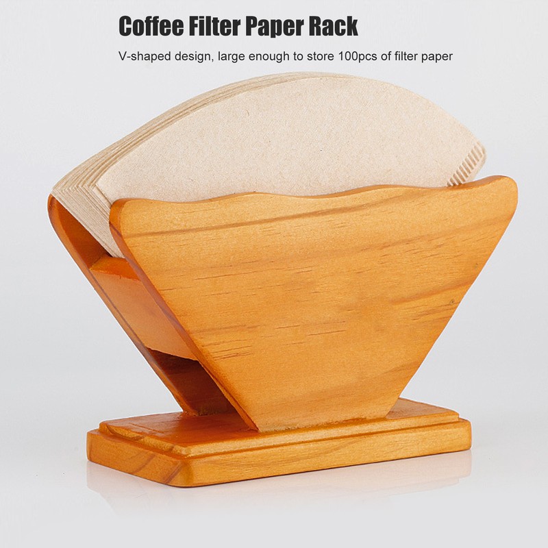 Coffee Filter Paper Holder Countertop Reusable V shaped Wooden Storage