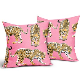 aportt Pink Cheetah Pillow Covers 16X16 Inches Set of 2 Preppy Pillows Chic Leopard Wildlife Animal Pillow Cover Home Decor for Sofa Couch Room Bed Porch Outdoor