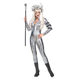 shoperama Silver Metallic Women's Catsuit Scales Pattern Space Girl Disco Astronaut Festival Bodysuit Jumpsuit Size: L/XL