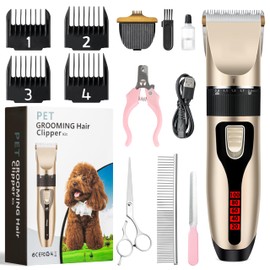 Dog Grooming Kit & Paw Trimmer-Low Noise Electric Quiet Clippers Set, Rechargeable Cordless Pet Hair Clippers for Thick Coats with Scissors & Trimmer -Professional Grooming Tools for Dogs, Cats, Pets