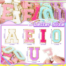 Chenille Letters Patches Self-Adhesive for Clothing: NICEVINYL 30pcs Multicolor Vowel Letters Patches Sew on for Fabric - Fuzzy A-E-I-O-U Varsity Letter Stickers for Backpacks Trucker Hats Makeup Bags