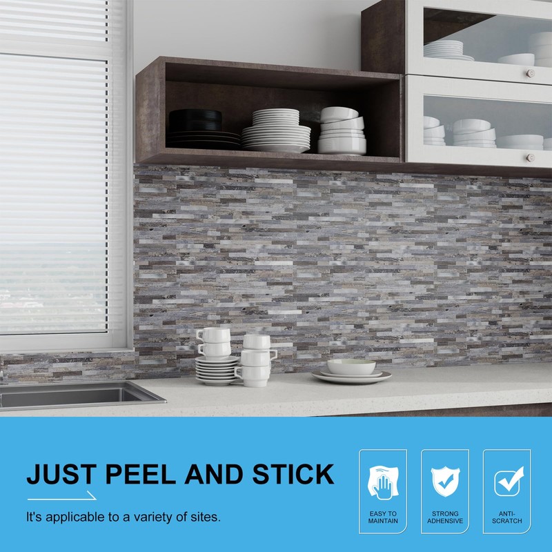 Bainley 10-Sheet Peel and Stick Backsplash, Distressed Wood with Metal