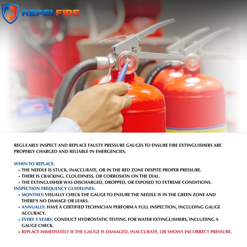 195 PSI Dry Chemical Fire Extinguisher Pressure Gauge | Replacement