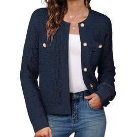 GRACE KARIN Navy Blue Cardigans for Women UK Ladies Elegant Buttons Office Business Cardigan Long Sleeve Autumn Winter Fluffy Cardigans Navy Blue S