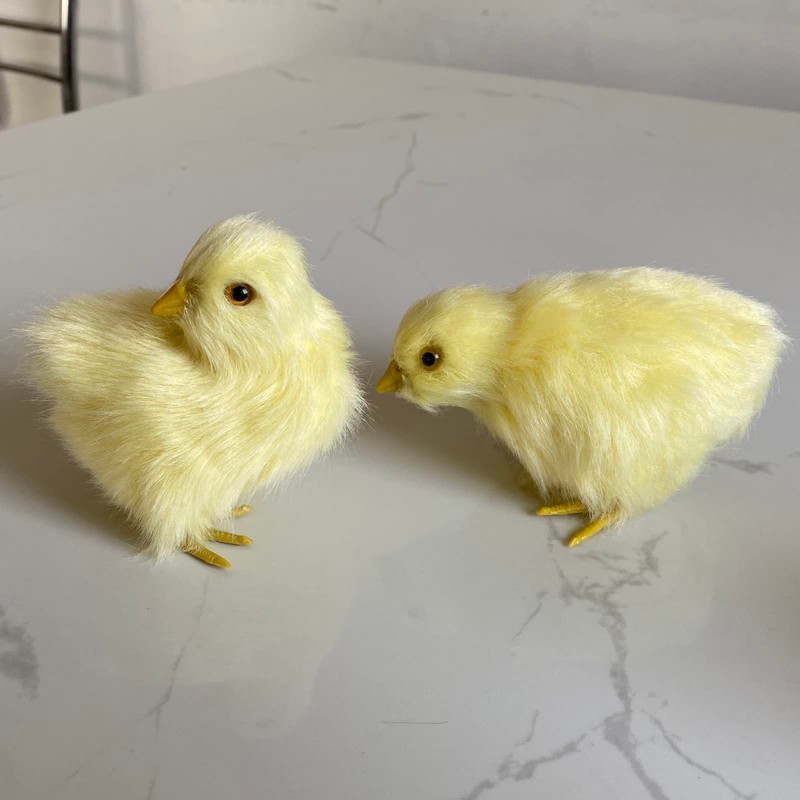 Pack of 2 Realistic Yellow Furry Baby Chicks Lifelike Fur