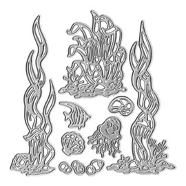 Metal Summer Cutting Dies Embossing Stencil Seaweed Shell Jellyfish Coral Tropical Fish Die Cuts for Card Making Scrapbooking Paper Craft Album Stamps DIY Décor