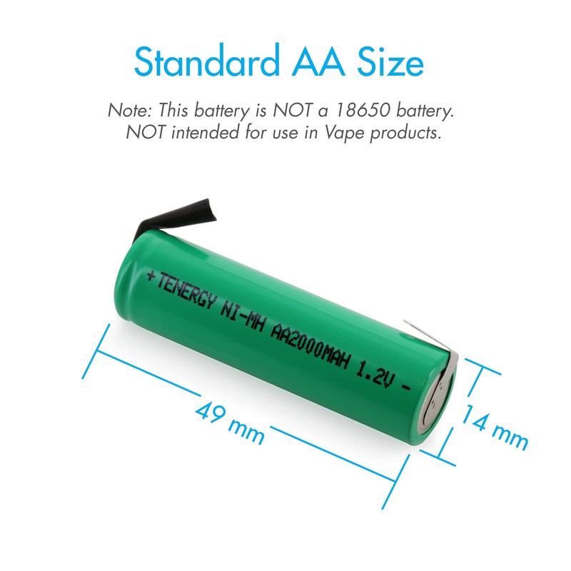 Tenergy AA 1.2V NiMH 2000mAh Flat Top Rechargeable AA Batteries
