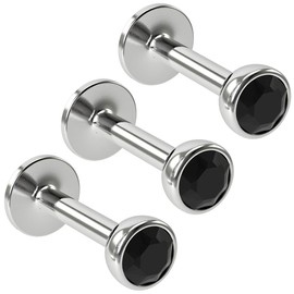 3pc Triple Forward Helix 16g 1.2mm Labret Bar Jewellery Set 6mm Surgical Stainless Jet Black Crystal