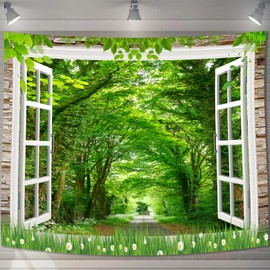 U-SITU Tapestry Temporary Window Outdoor Scenery Blue Sea Beach Fireworks Mt. Fuji Cherry Blossoms in Full Bloom Autumn Leaves Flower Field Forest Veranda Natural Landscape Stylish Multifunctional