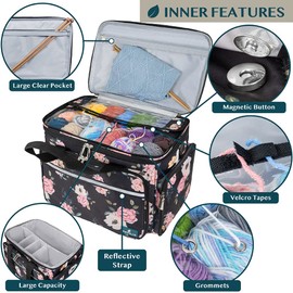 PAVILIA Knitting Bag Yarn Storage Tote, Large Crochet Organizer Bag, Yarn Storage Holder for Crocheting Knitter, Knitting Project Bag, Crochet Accessories Set, Gifts for Crochet Lovers, Soft Rose