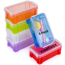 XSMYXSY 6Pack Colorful small plastic containers, 5.3" X 3.0" X 2.0" Stackable Mini Storage Box with Lid, Clear Organizer Container for Jewelry Beads Small Crafts Items Accessories Reusable & Stackab