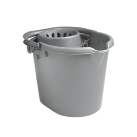 16L Mop Bucket with Wringer Heavy Duty Strong Durable Plastic Mop Buckets Carry Handle Pouring Spout Removable Wringer for Floor Cleaning Bucket for Home, Office, Domestic and Commercial- Silver