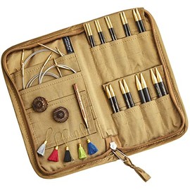Lantern Moon Interchangeable Knitting Needles – 9 Pairs of 10cm 4” Tips – 2 Swivel Cords 40,50cm – End Caps, Stitch Markers-Khadi Silk Zippered Case, Natural, 3,3.25,3.5,3.75,4,4.5,5,5.5,6mm