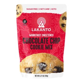 Lakanto Sugar Free Chocolate Chip Cookie Mix - Sweetened with Monk Fruit Sweetener, Gluten Free, Keto Diet Friendly, Vegan, 2g Net Carb, Almond Flour, Sea Salt (12 Cookies)