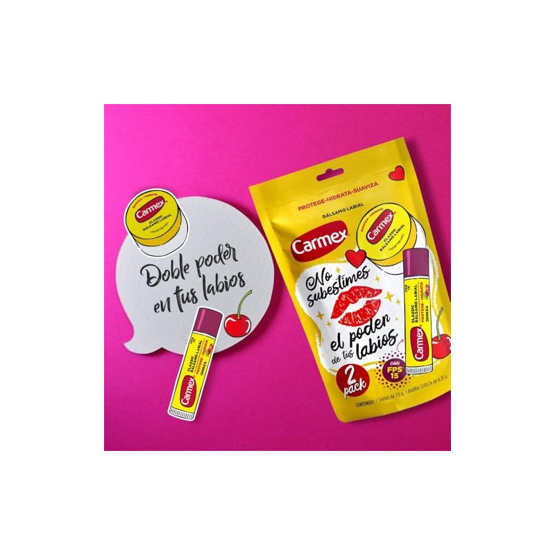 Carmex Pouch Balsamo Labial Hidratante Barra Sabor Cereza Tarro Classic