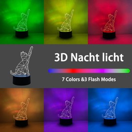 Cat Gifts for Girls, Cat Lamp Night Light Kids 3D with Touch Control 7 Colours, USB Table Bedside Kitty Lamp Lover Gift Christmas Birthday