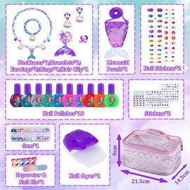 Lubibi nagelstudio kinder mädchen,Mermaid nagellack set,peel off nagellack,Nageltrockner, nagellack aufkleber,Meerjungfrau-Schmuck,Geburtstagsgeschenk,geschenk mädchen 3 4 5 6 7 8 9 10 11 12 jahre