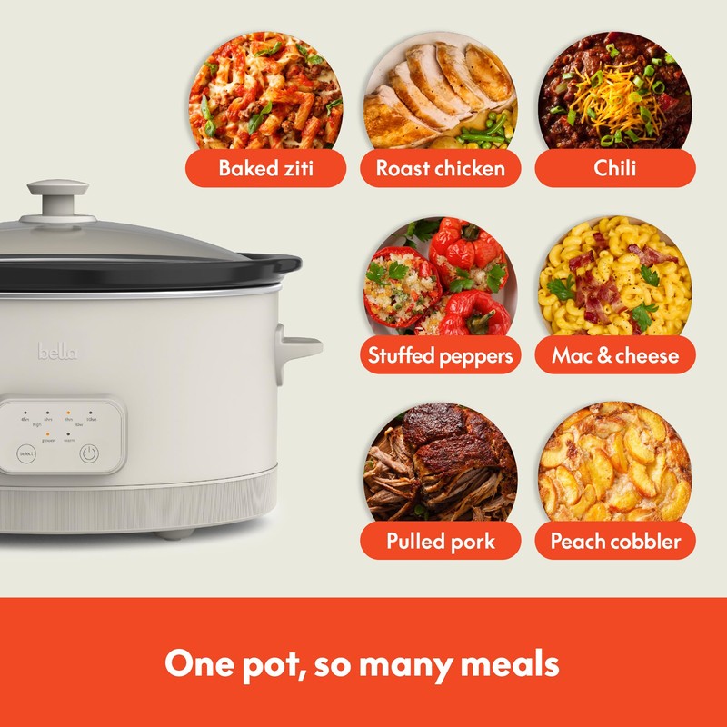bella 6.0 Qt Programmable Slow Cooker, Ceramic Nonstick Coating, Adjustable