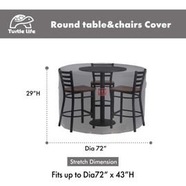Turtle Life Patio Furniture Set Cover,Round Outdoor Waterproof UV Resistant Anti-Fading Dining Table Chairs Cover with Upgrade Air Vent, Black ,Dia 72"x29"H