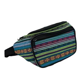 Small Fanny Pack for Men Women Side Waist Bag Waterproof Cell Phone Pouch Fabric Travel Running Crossbody Party Festivals Hippie Ethnic Colors, blue