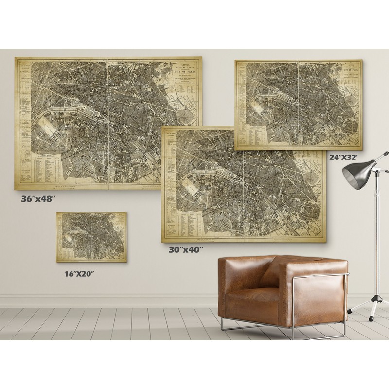 Paris Map Blue Gallery Wrapped Canvas Wall Art