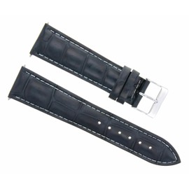 Ewatchparts 19mm Leather Watch Band Strap Compatible With Montblanc Watch Dark Blue With White Stitching