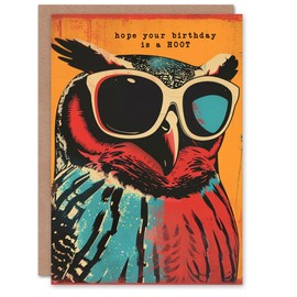 Artery8 Birthday Card Sunglasses Owl Pun Hope It's a Hoot For Him Man Male Dad Brother Son Papa Grandad Greeting Card