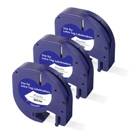 BOYEEZON 3PK Compatible for DYMO LetraTag 91331 (S0721660) White Plastic Refills Label Tape Black on White 12mm x 4m (1/2" x 13') for DYMO LetraTag LT100H LT200B LT110T QX50