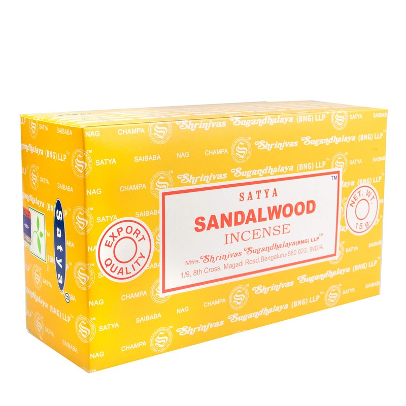 15g Satya Sandalwood Incense Sticks, Box of 12 Packets