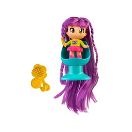Pinypon - Super Mane Purple Hair, Mini Figure with Extra Long Hair, Doll for Hairdressing, with 1 Hairdressing Chair and 3 Accessories for Playing and Combing, from 3 Years, Famosa (PNY32200)