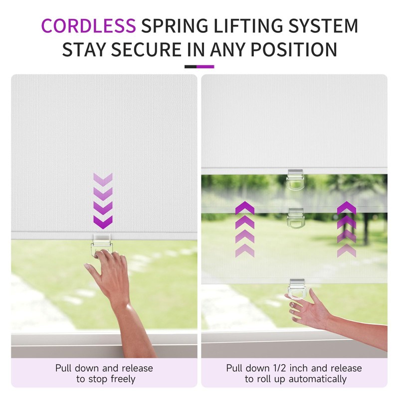 Astomi Blackout Pull-Down Window Shades, Cordless Free-Stop Blinds with Valance,