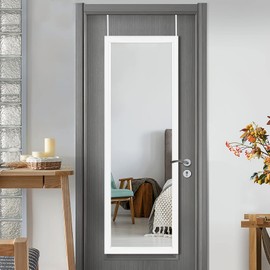 PexFix Door Mirror 55''×16'' Full Length Mirror Over The Door Hanging Over Door Mirror Space Saving Floor Door Mirror with White Frame (JJ01413AAG+USAM019)