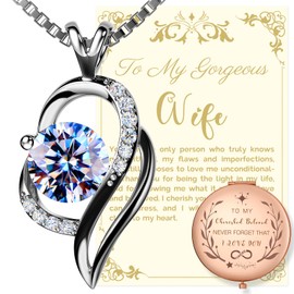 Gifts for Wife, Wedding Anniversary Gifts for Wife from Husband, Wife Birthday Gift Ideas, Best Unique Jewelry Presents 1 Carat Moissanite Diamond Sterling Silver Necklace with Compact Mirror