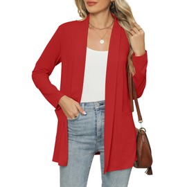 Cardigan Dressy Casual Light Weight Plus Size Cardigan for Women with Pockets Fashion Summer Dusters Red XL