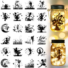 24 Pieces Fairy Silhouettes Mason Jar Cutouts Fairy Laser Cutouts Decals (Not Stickers) Plastic Mermaid 3.94 x 3.54 Inches Lantern Jar Dinosaur Cut Out Scrapbook Supplies for DIY Crafts (Fairy)