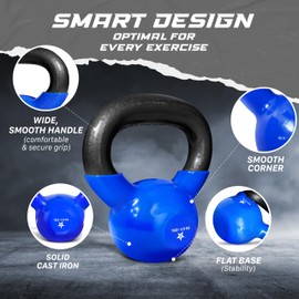 Yes4All 15 lb - Pair Kettlebell Vinyl Coated Cast Iron – Great for Dumbbell Weights Exercises, Hand and Heavy Weights for Full Body Workout Equipment Push up, Grip Strength Training, Blue