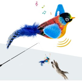 Aymxcls Cat Bird Toys with Cat Wand, Simulation Flying Birds Cat Toys Interactive with Feathers, Interactive Cat Toys for Indoor Kitty Kitten Exercise