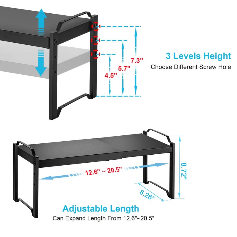 2 Pack Expandable Cabinet Countertop Shelves, Stackable Shelves Organizers For