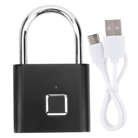 Smart Fingerprint Padlock USB Rechargeable Security LED Lock for Backpack Luggage CabinetBlack