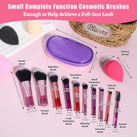 14pcs Mini Makeup Brush Set for Women, Travel Makeup Brushes, Portable Full Complete Function Travel Size Makeups Brushes with Brush Pouch for Eyeshadow, Eye, Lipstick, Foundation, Travel Essentials