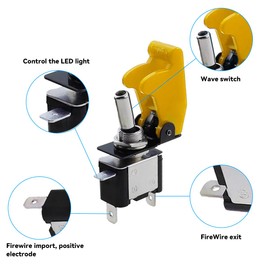 CGEAMDY Professional Car Toggle Switch, Rocker Toggle 20A 12V 2pin On/Off Switch Metal Bat Waterproof Boot Cap Cover, Toggle Switch with Waterproof Cap and LED Indicator for Car Truck Boat(Yellow)