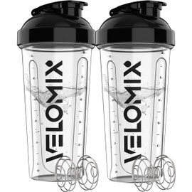 VELOMIX -2 Pack- 28 oz Protein Shaker Bottles for Protein Mixes - 2x Wire Whisk | Leak Proof Shaker Cups for Protein Shakes and Pre Workout | Protein 