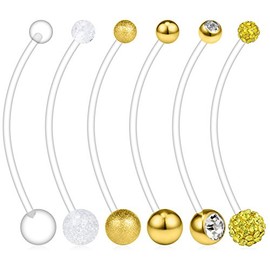 Ruifan 6PCS Mix Style Pregnancy Sport Maternity Flexible Bioplast Belly Navel Button Ring Retainer 14G 1 1/2Inch (38mm) - Gold