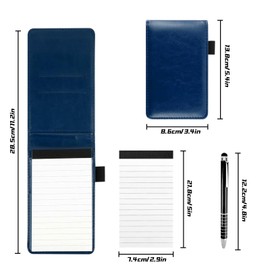 FINEASY Mini Pocket Notebook A7 Holder Set 100 Page 88G PU Leather Notebook with 50 Lined Sheets and 1Pc Metal Pen Small Notepad for School Office Business Home Note Writing (blue)