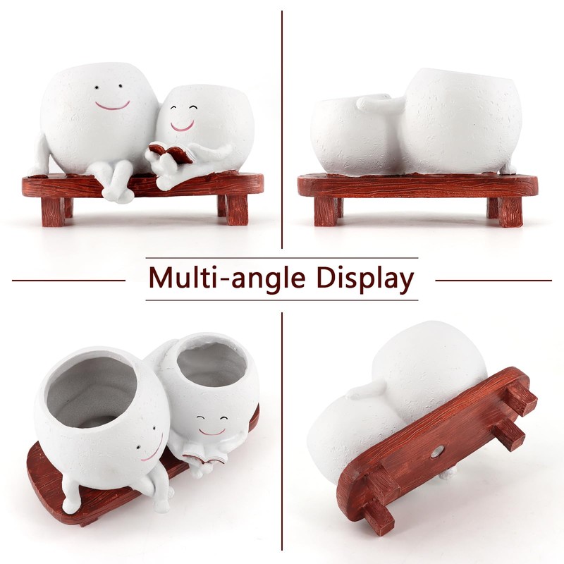 Meltset Cute Face Planter Pot - Funny Double Head Planter